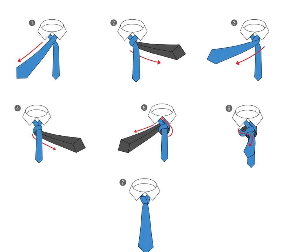 Схема как завязать галстук узлом Диагональный